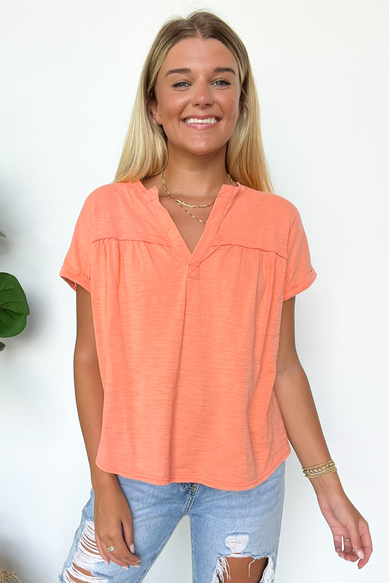  Waverly Mineral Washed Split Neck Top - Madison and Mallory