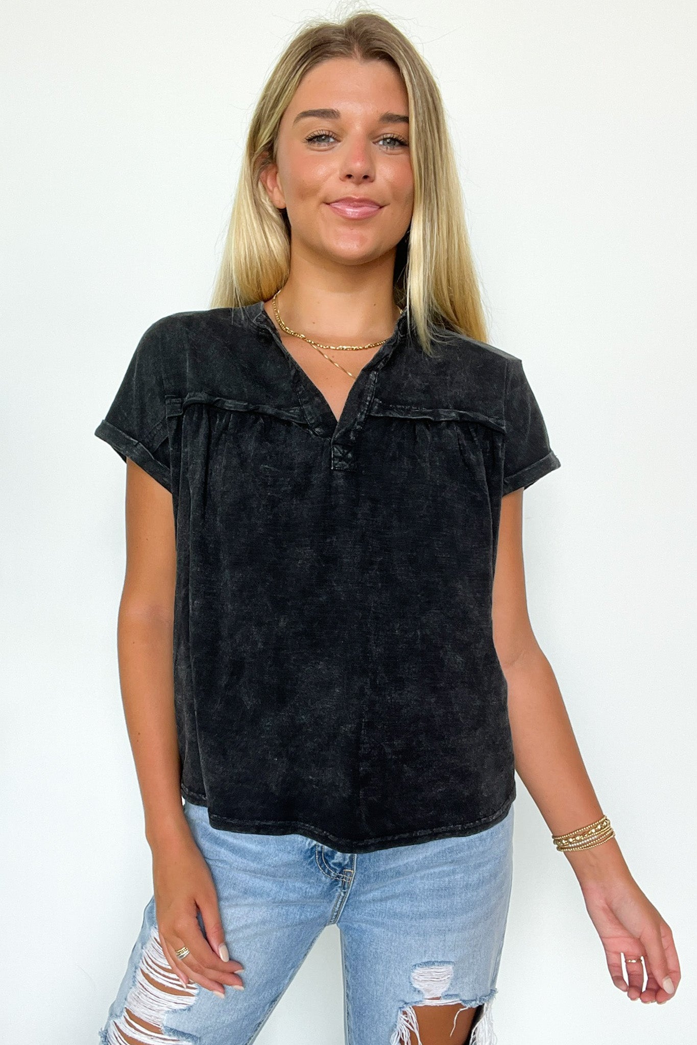  Waverly Mineral Washed Split Neck Top - Madison and Mallory