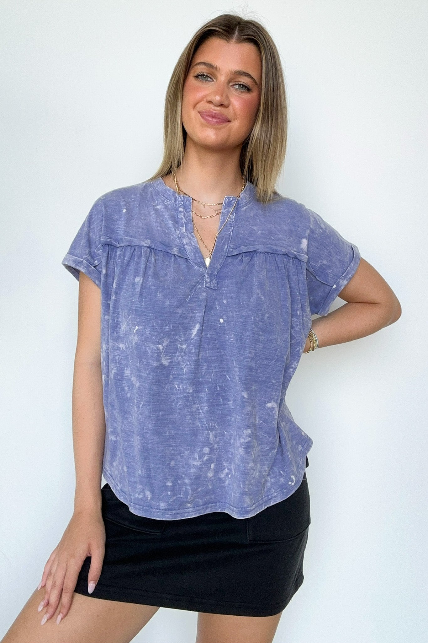  Waverly Mineral Washed Split Neck Top - Madison and Mallory