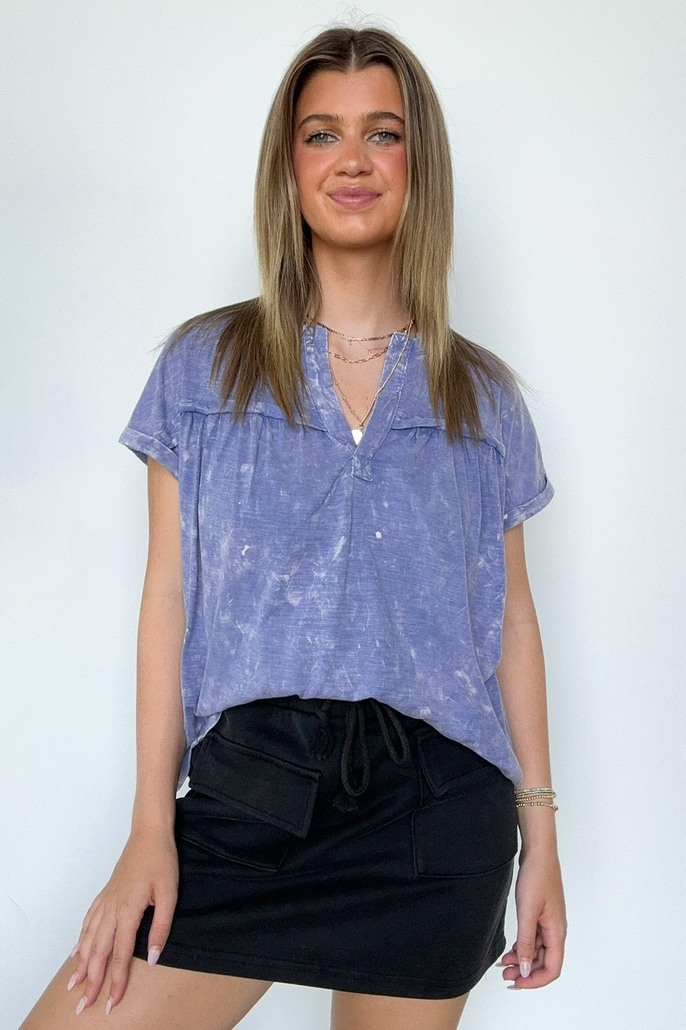  Waverly Mineral Washed Split Neck Top - Madison and Mallory