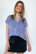 Denim / S Waverly Mineral Washed Split Neck Top - FINAL SALE - Madison and Mallory