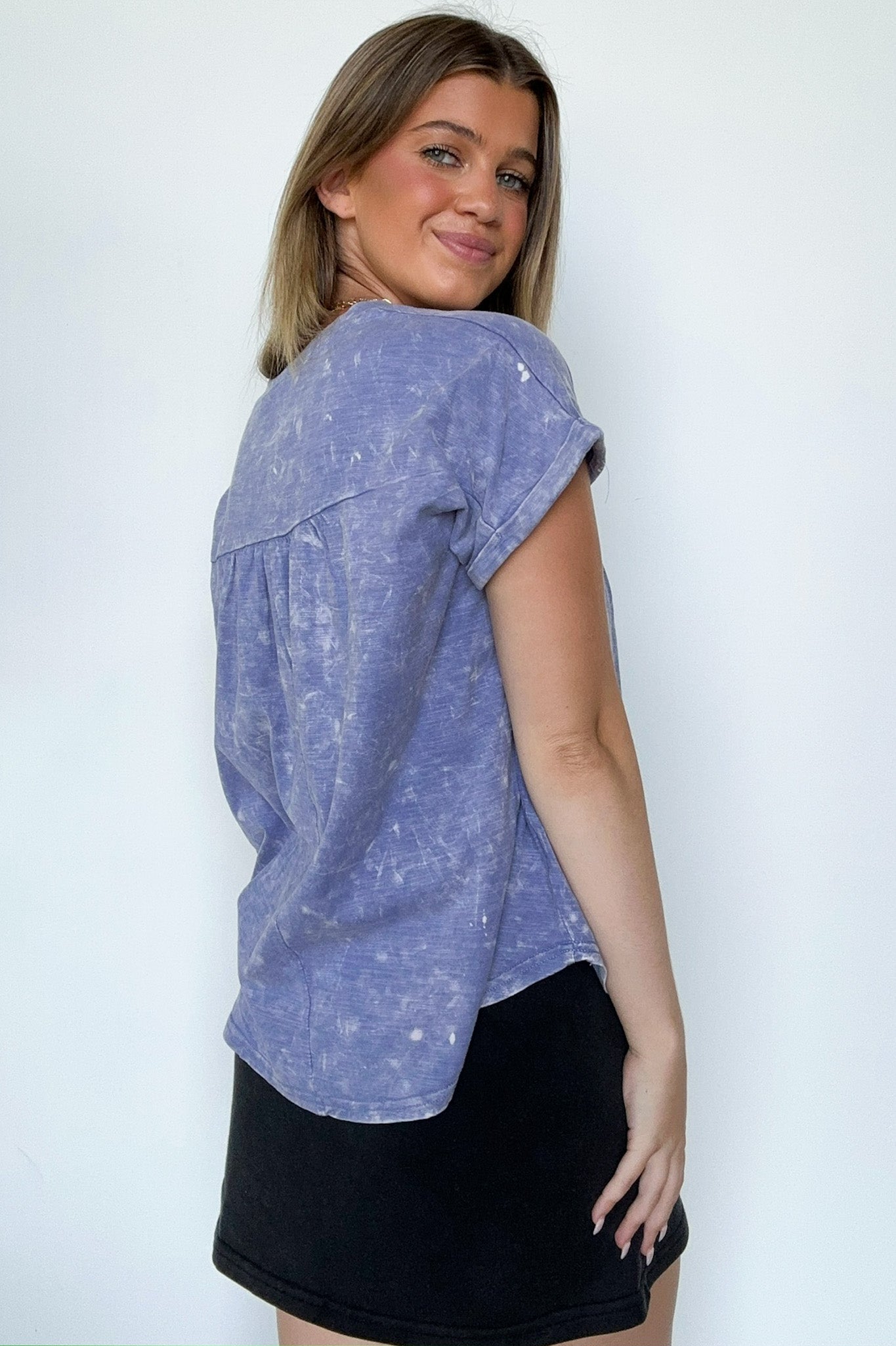  Waverly Mineral Washed Split Neck Top - Madison and Mallory