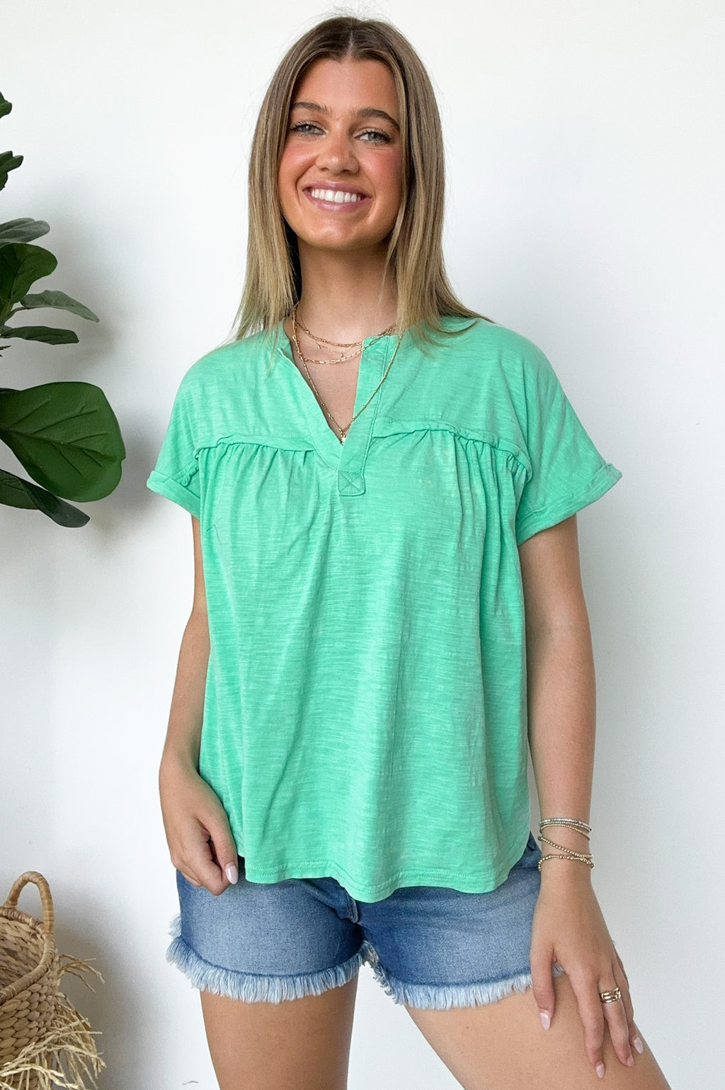 Waverly Mineral Washed Split Neck Top - FINAL SALE - Madison and Mallory