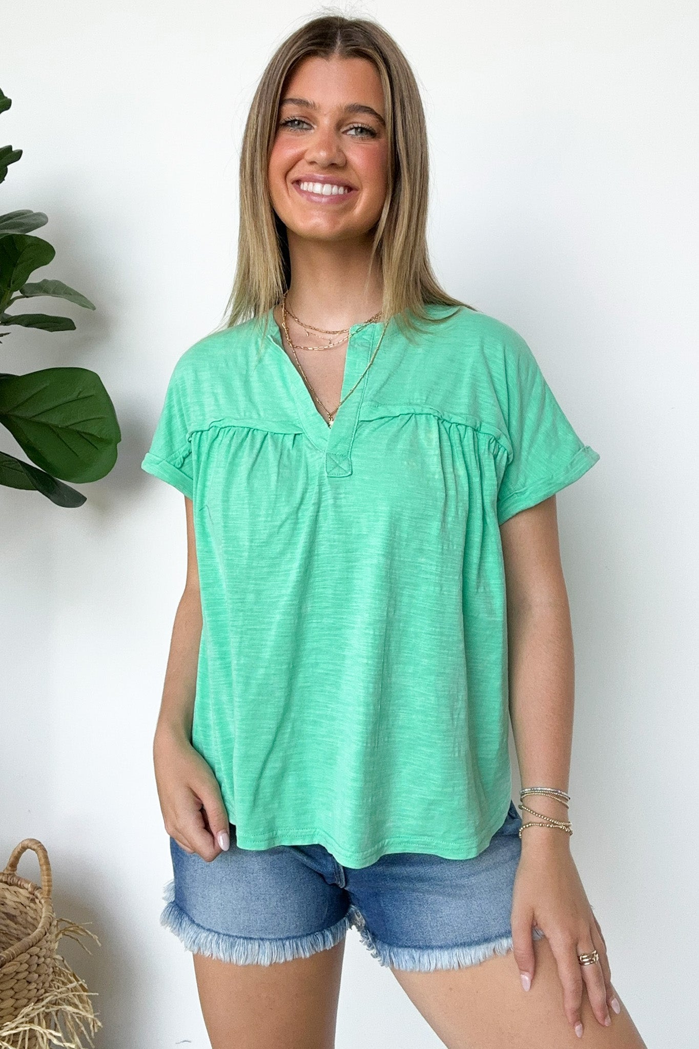  Waverly Mineral Washed Split Neck Top - Madison and Mallory