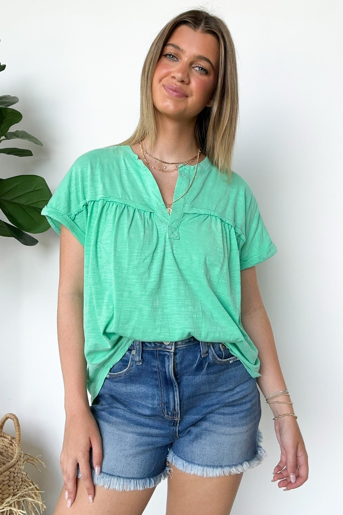  Waverly Mineral Washed Split Neck Top - Madison and Mallory