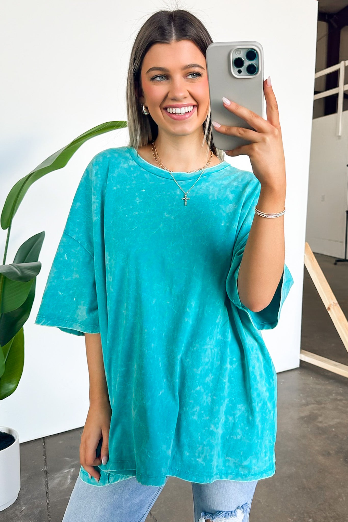 Light Teal / SM Weekend Awaits Mineral Wash Oversized Top - BACK IN STOCK - Madison and Mallory