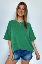 Kelly Green / SM Weekend Getaway Rib Knit Oversized Top - Madison and Mallory