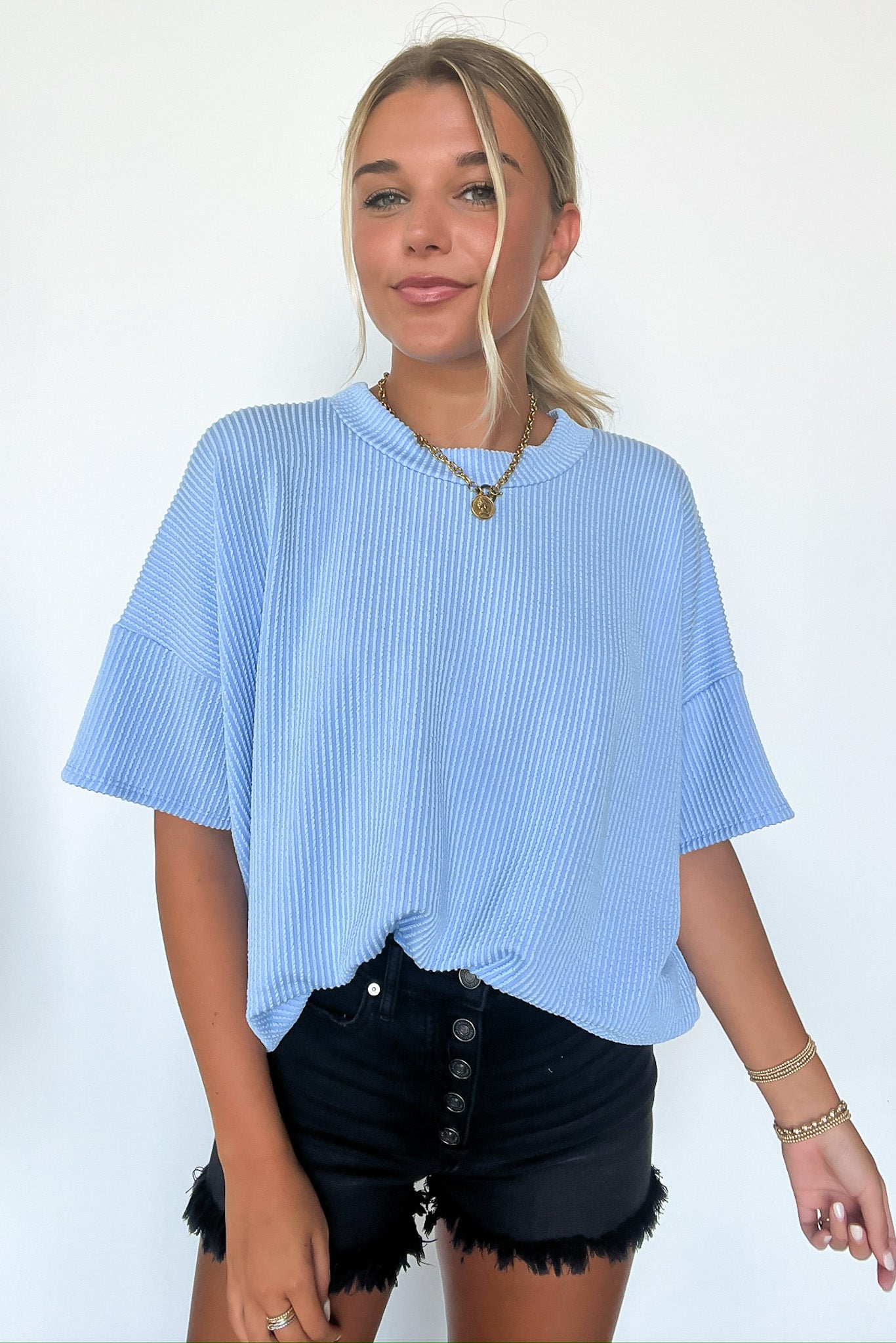 Powder Blue / SM Weekend Getaway Rib Knit Oversized Top - BACK IN STOCK - Madison and Mallory