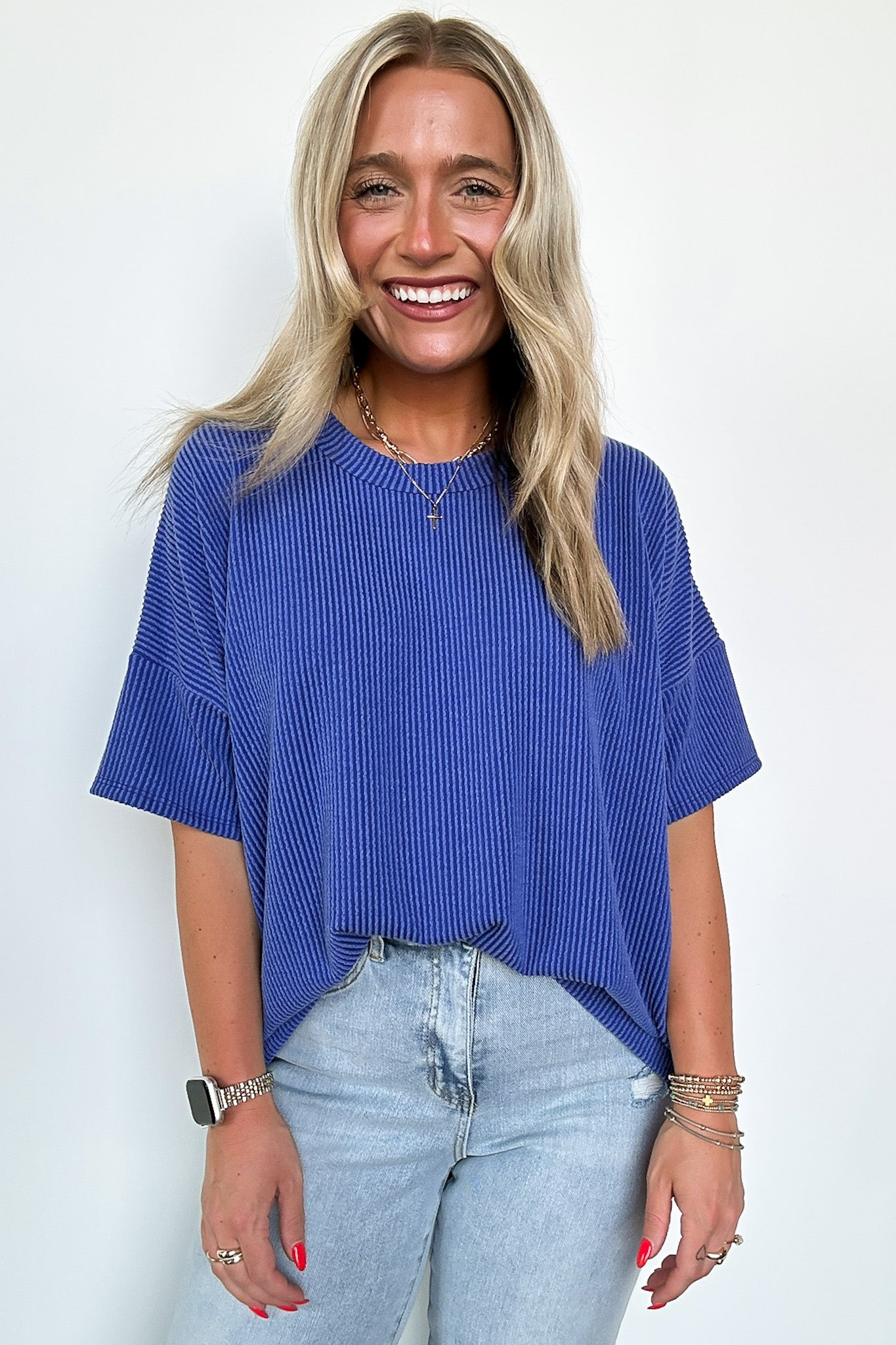 Royal Blue / SM Weekend Getaway Rib Knit Oversized Top - BACK IN STOCK - Madison and Mallory