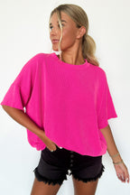 Fuchsia / SM Weekend Getaway Rib Knit Oversized Top - Madison and Mallory