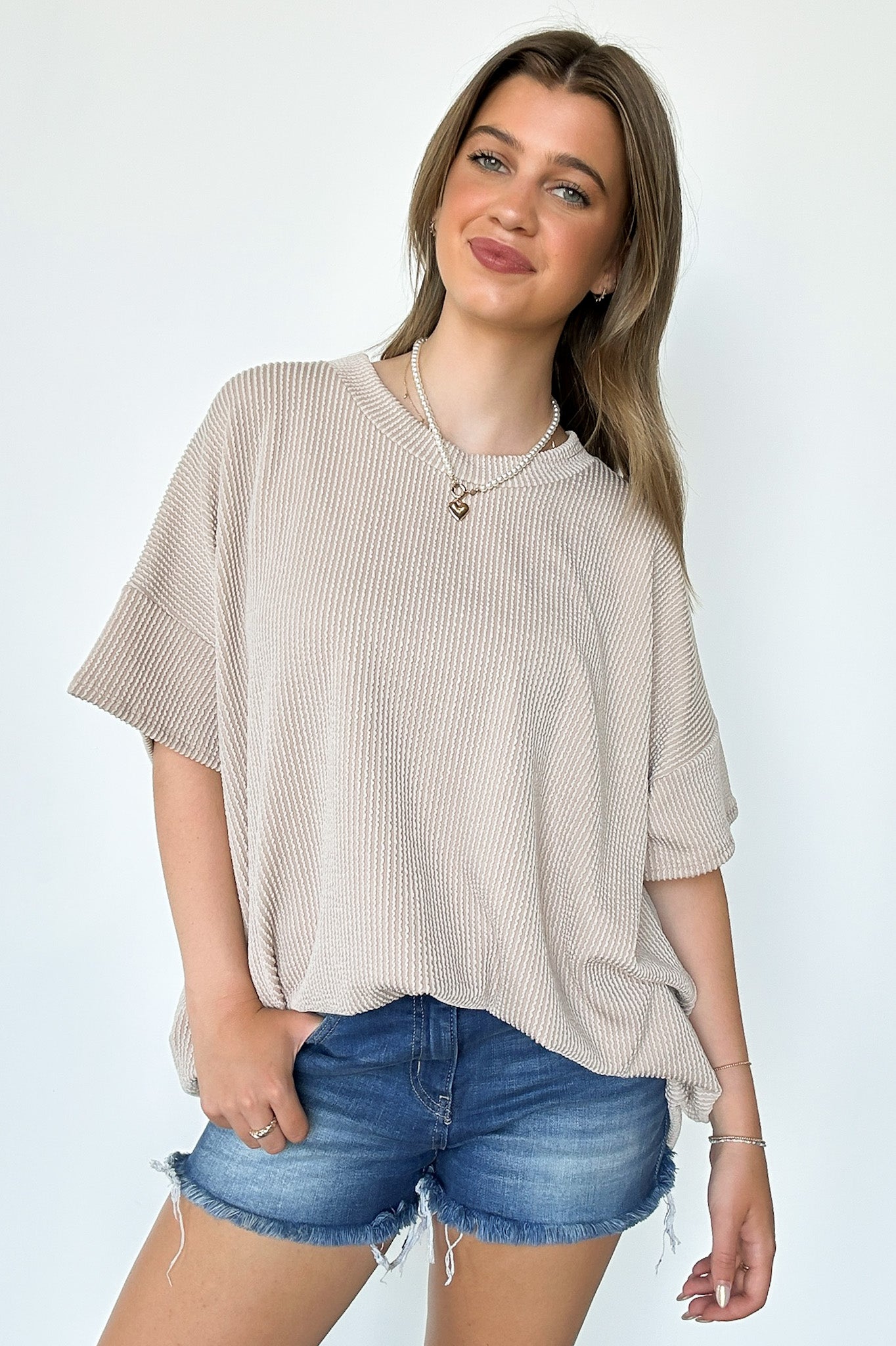 Sand / SM Weekend Getaway Rib Knit Oversized Top - BACK IN STOCK - Madison and Mallory