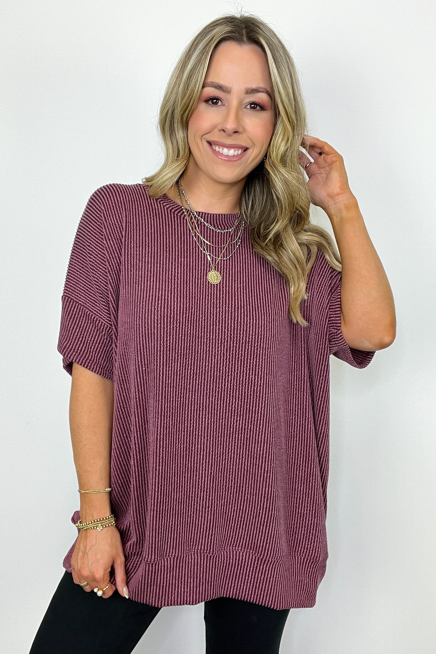 Burgundy / SM Weekend Getaway Rib Knit Oversized Top - BACK IN STOCK - Madison and Mallory