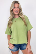 Pistachio / SM Weekend Wanderlust Rib Knit Side Slit Top - Madison and Mallory