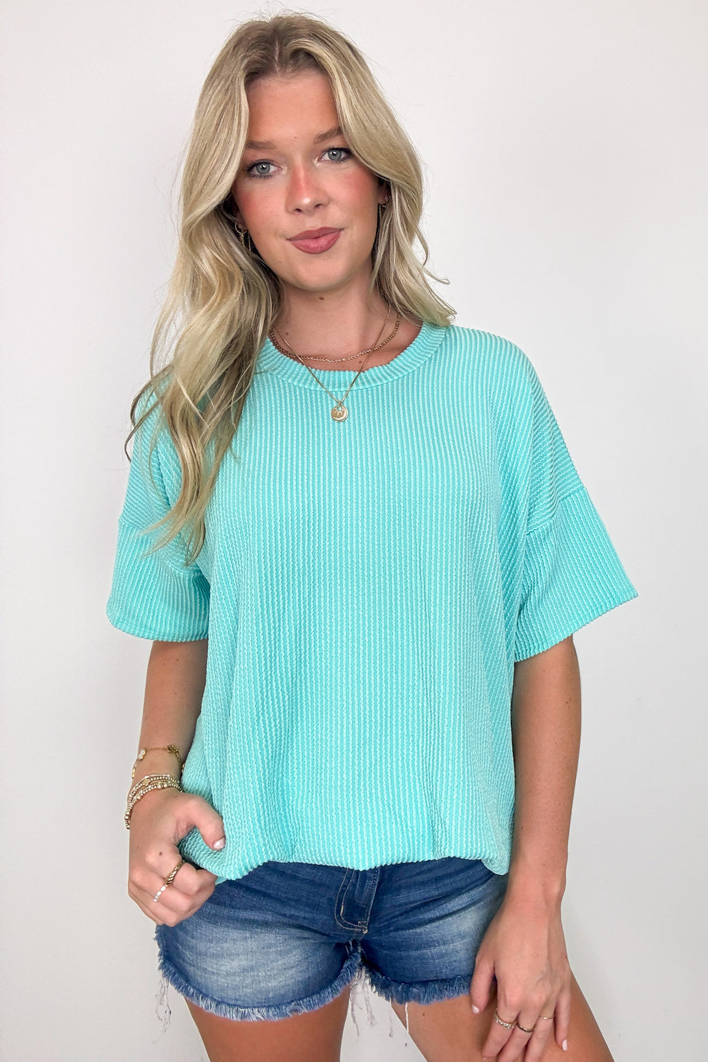 Sapphire / SM Weekend Wanderlust Rib Knit Side Slit Top - Madison and Mallory