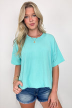 Sapphire / SM Weekend Wanderlust Rib Knit Side Slit Top - Madison and Mallory