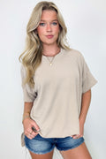 Sand / SM Weekend Wanderlust Rib Knit Side Slit Top - BACK IN STOCK - Madison and Mallory