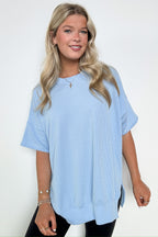 Powder Blue / SM Weekend Wanderlust Rib Knit Side Slit Top - Madison and Mallory