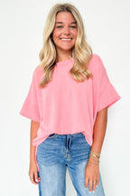 Salmon / SM Weekend Wanderlust Rib Knit Side Slit Top - Madison and Mallory