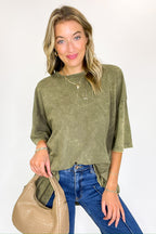 mineral washed oversized relaxed fit t-shirt in dark olive