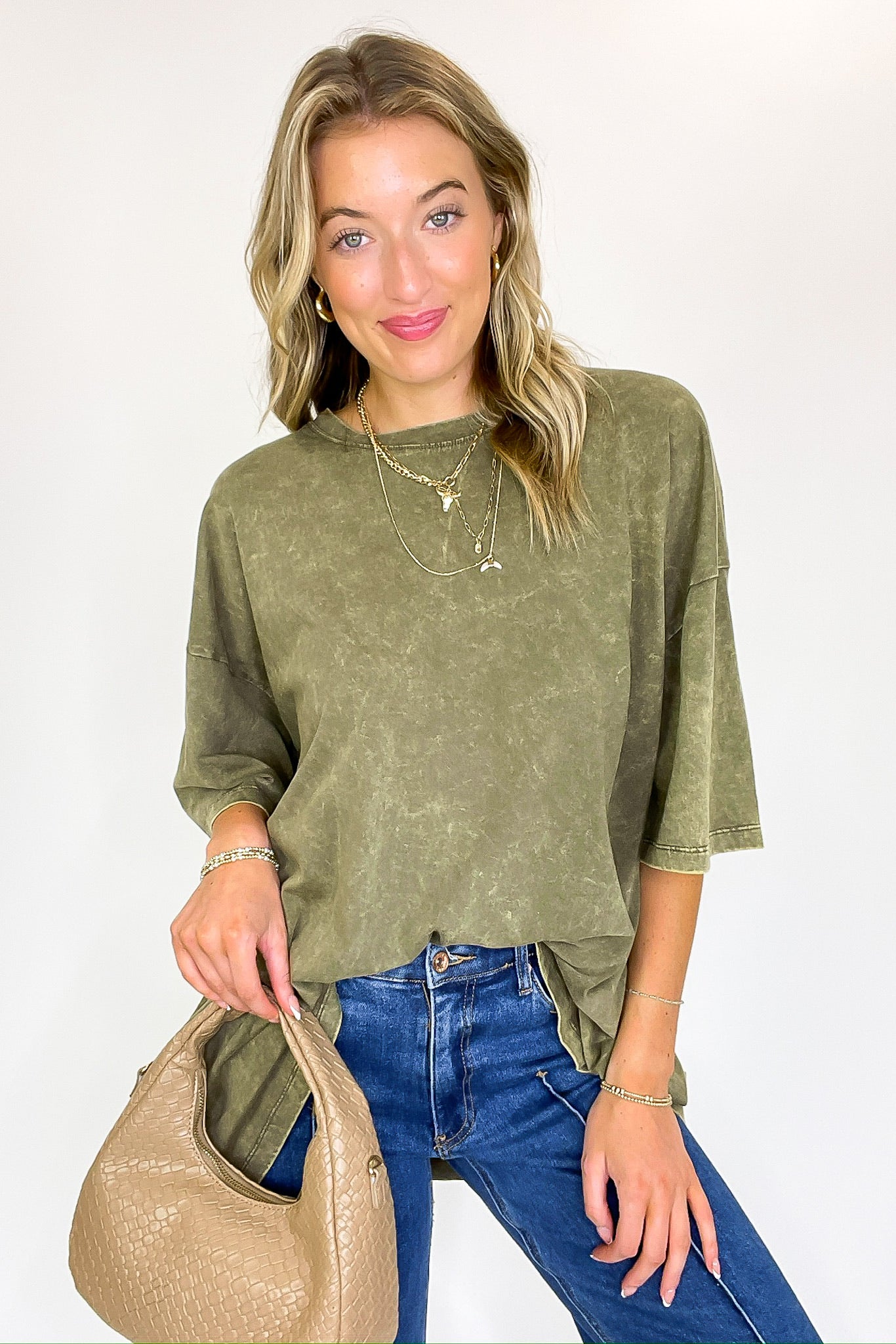 mineral washed oversized relaxed fit t-shirt in dark olive