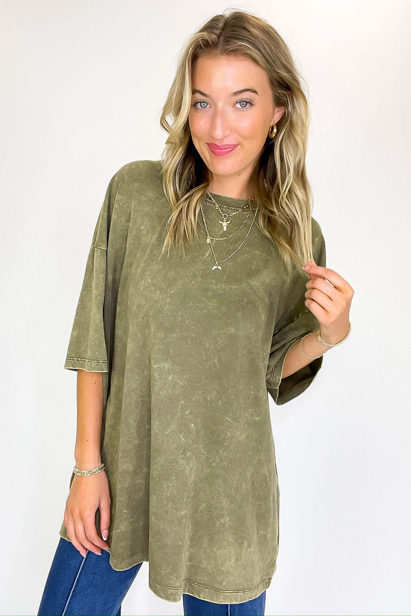 mineral wash relaxed fit oversize T-shirt in dark olive