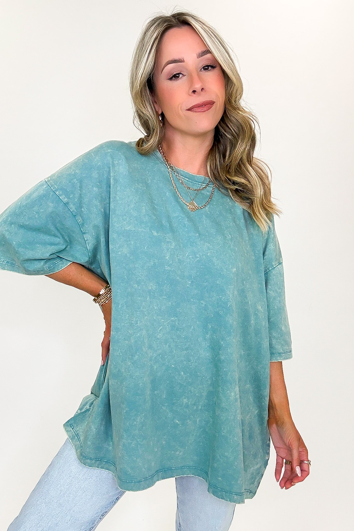Ash Blue / SM Weekend Awaits Mineral Wash Oversized Top - BACK IN STOCK - Madison and Mallory