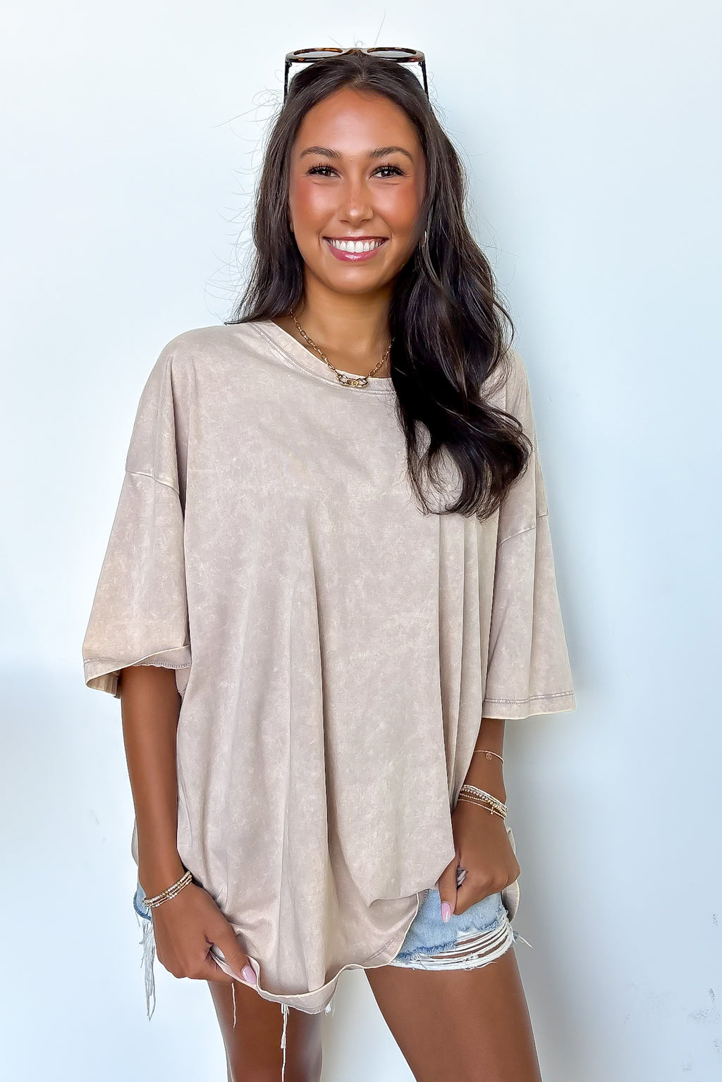 Ash Mocha / SM Weekend Awaits Mineral Wash Oversized Top - Madison and Mallory