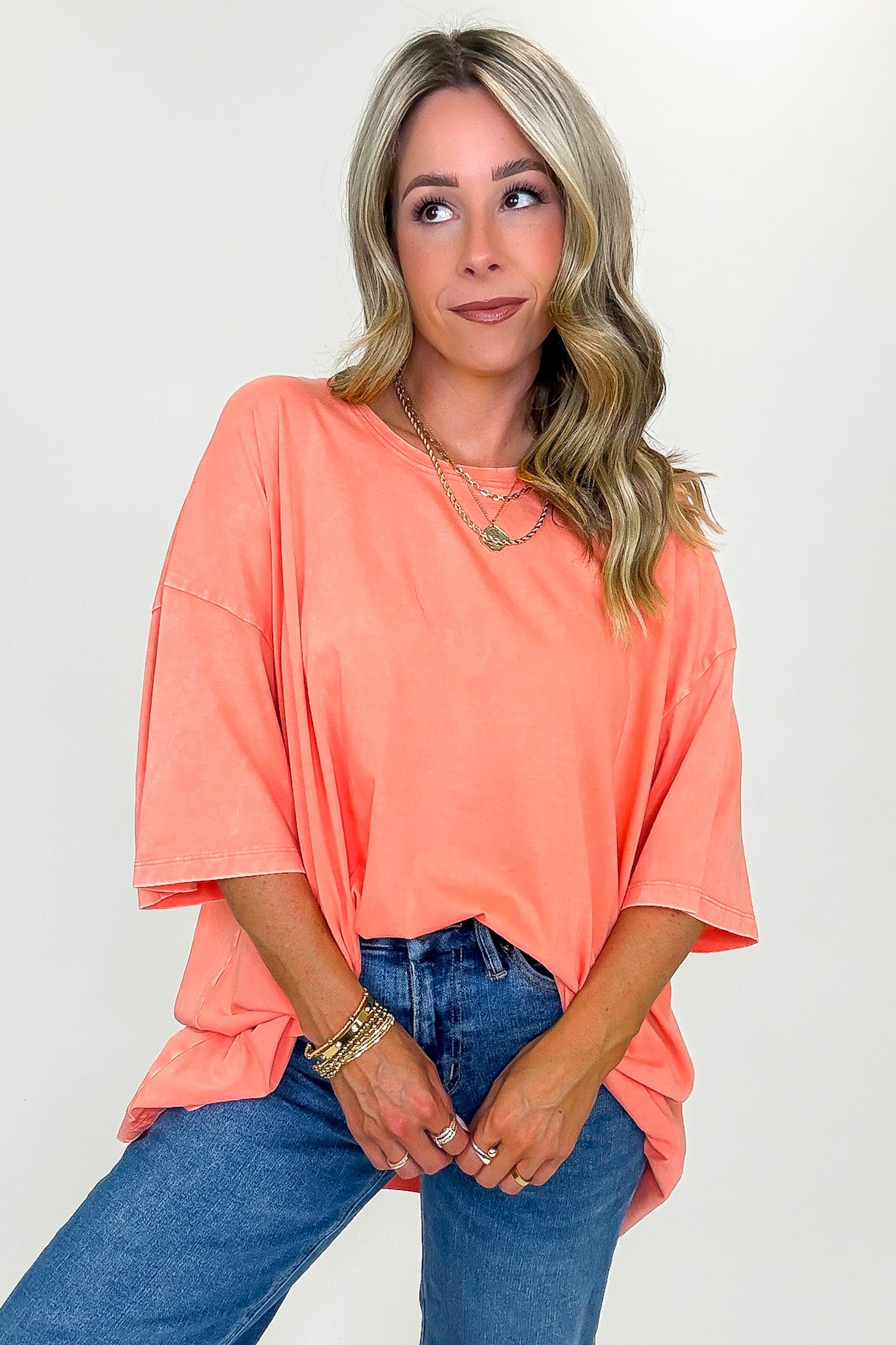Coral / SM Weekend Awaits Mineral Wash Oversized Top - BACK IN STOCK - Madison and Mallory