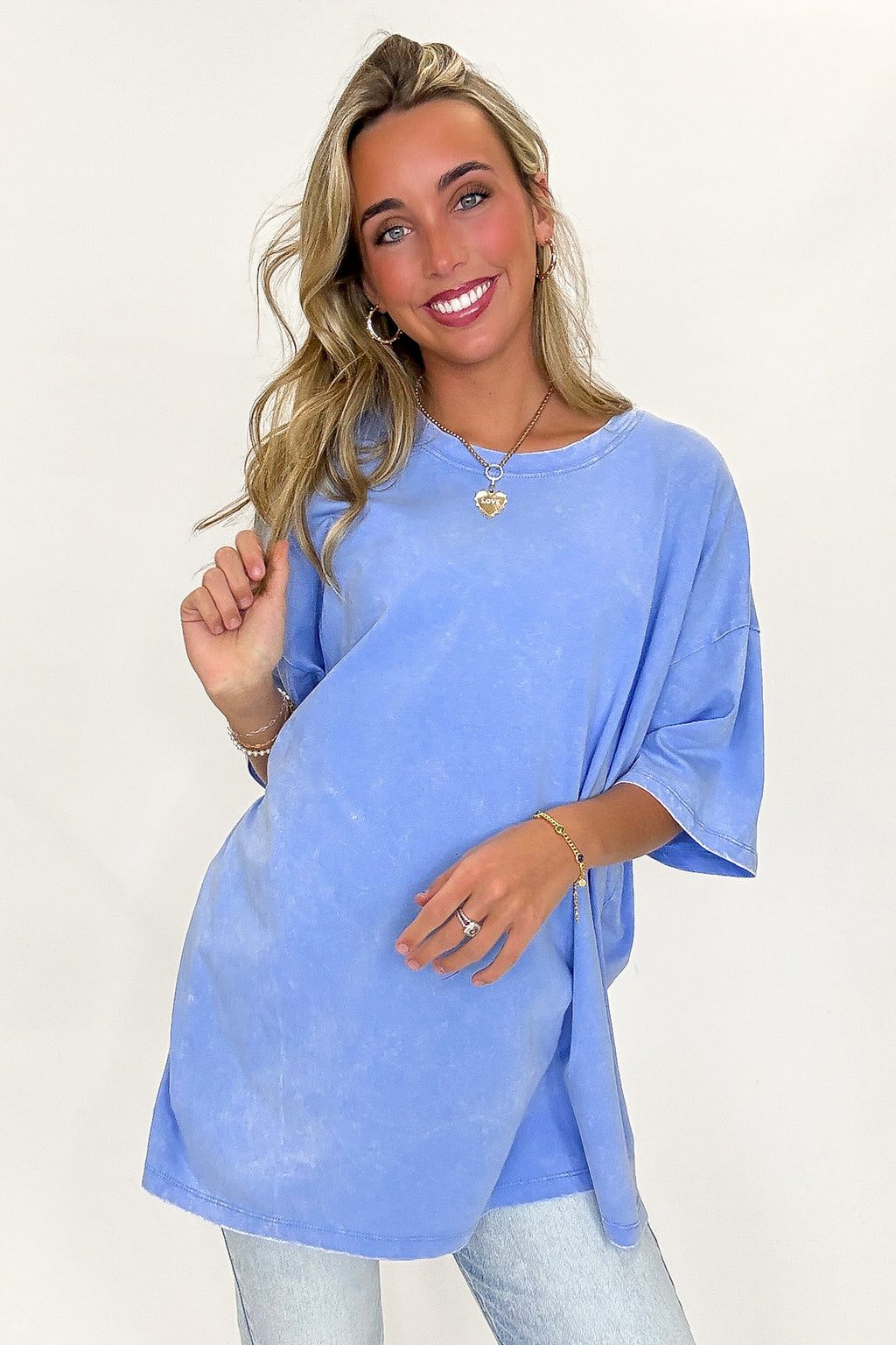 Cornflower Blue / SM Weekend Awaits Mineral Wash Oversized Top - Madison and Mallory