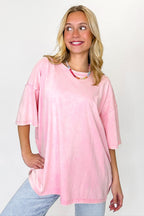 Dark Pink / SM Weekend Awaits Mineral Wash Oversized Top - Madison and Mallory