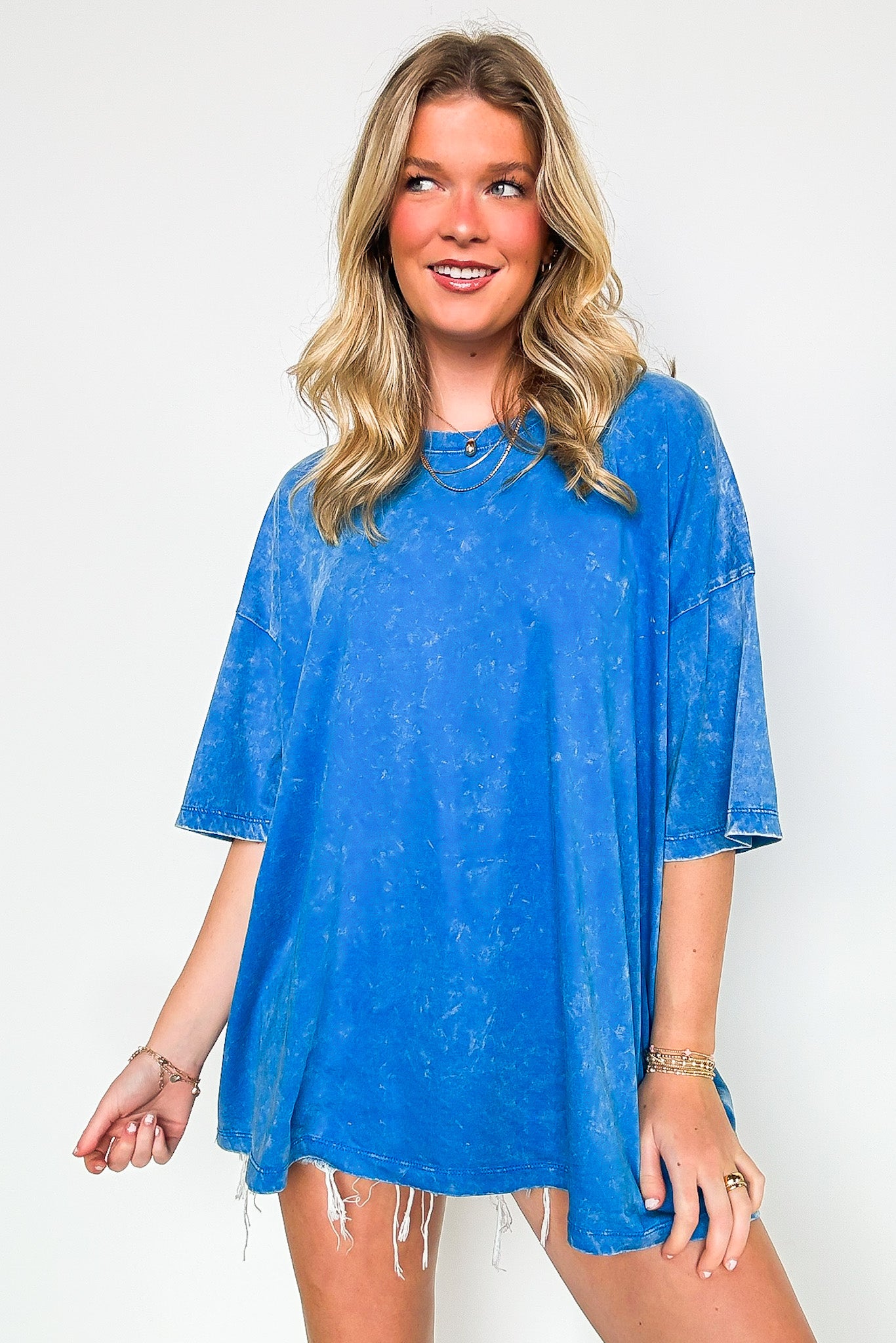Ocean Blue / SM Weekend Awaits Mineral Wash Oversized Top - BACK IN STOCK - Madison and Mallory