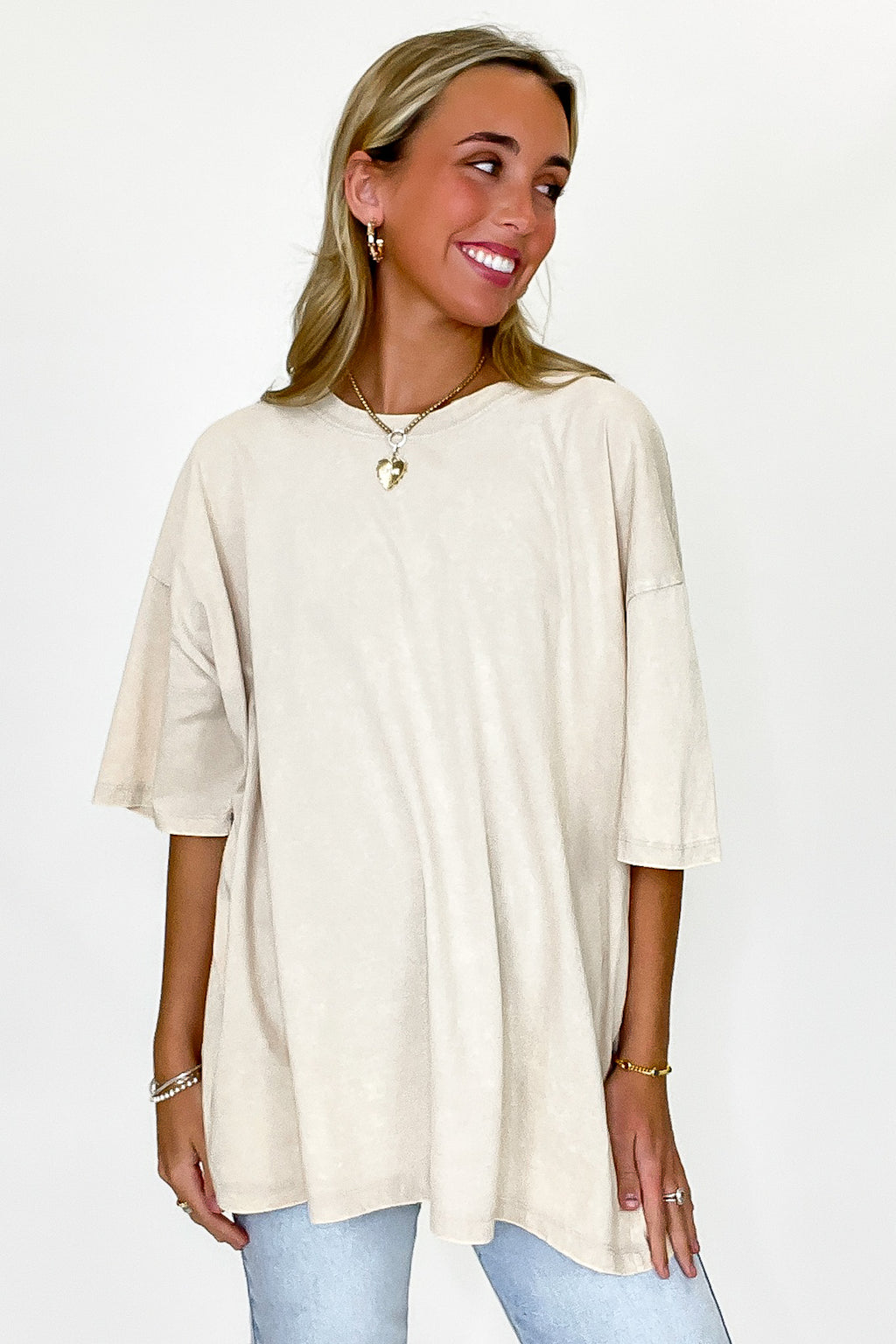 Sand Beige / SM Weekend Awaits Mineral Wash Oversized Top - Madison and Mallory