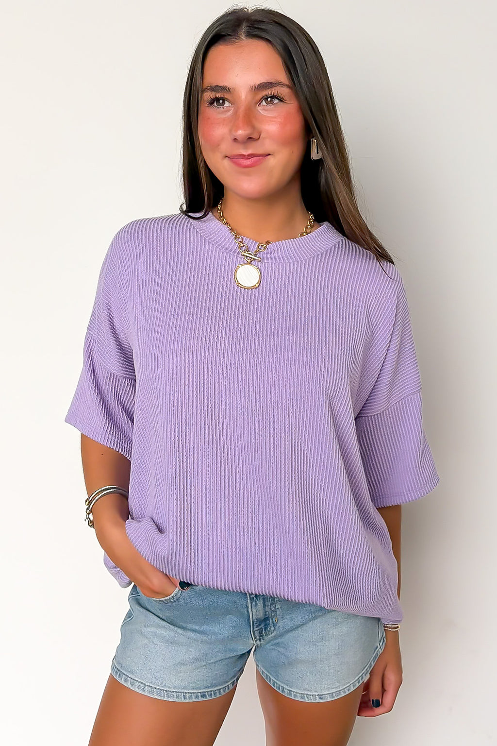 Lilac / SM Weekend Getaway Rib Knit Oversized Top - BACK IN STOCK - Madison and Mallory