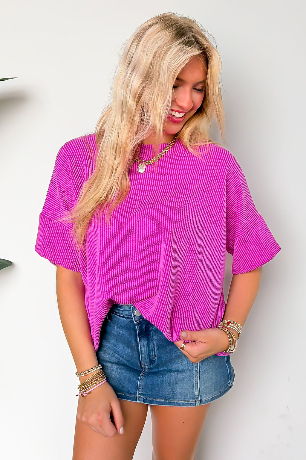 Magenta / SM Weekend Getaway Rib Knit Oversized Top - Madison and Mallory