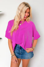 Magenta / SM Weekend Getaway Rib Knit Oversized Top - Madison and Mallory