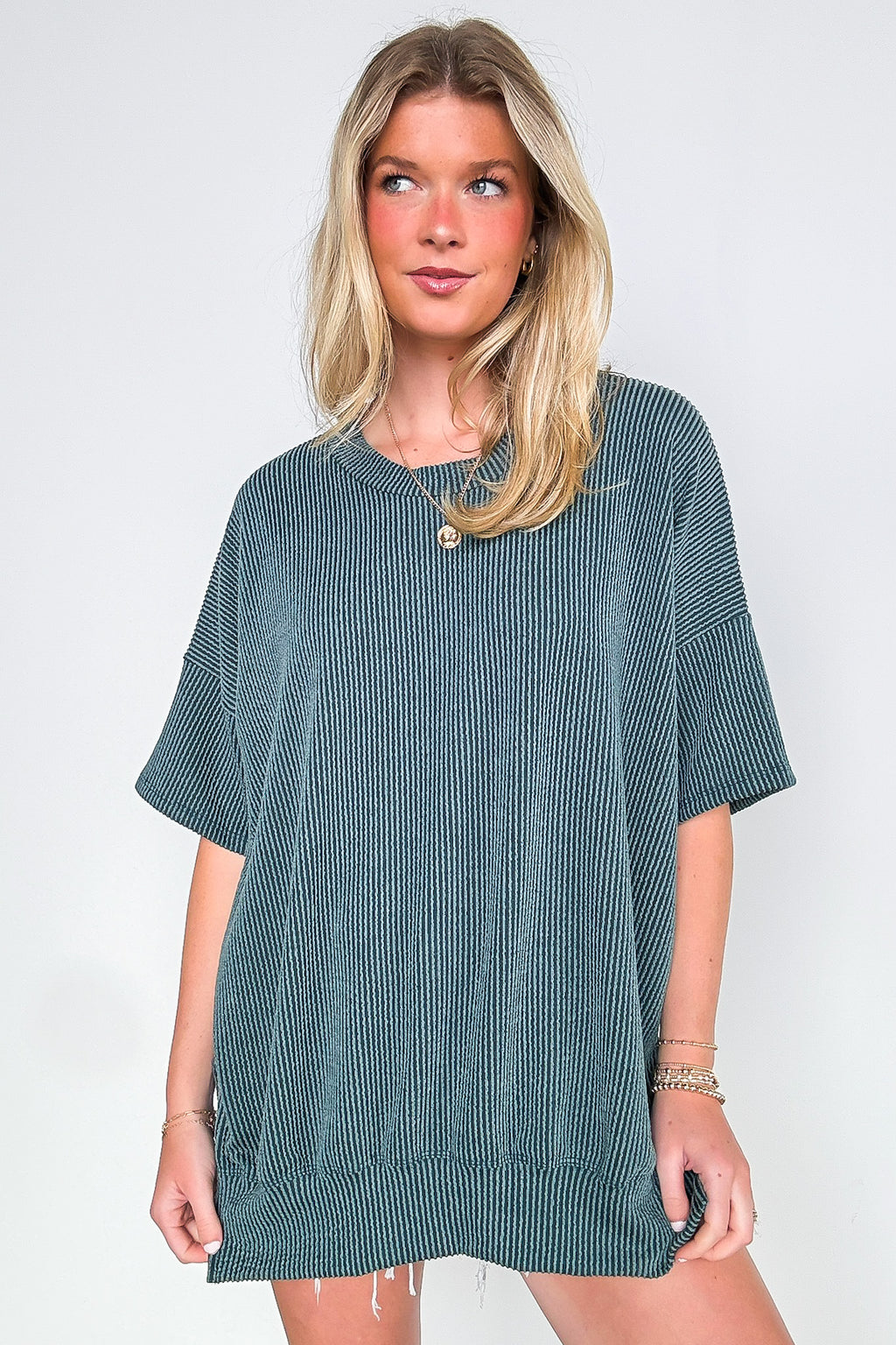 Forest Green / SM Weekend Wanderlust Rib Knit Side Slit Top - Madison and Mallory