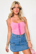 Candy Pink / S Weekly Favorite Button Detail Tank Top - FINAL SALE - Madison and Mallory