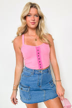 Candy Pink / S Weekly Favorite Button Detail Tank Top - FINAL SALE - Madison and Mallory