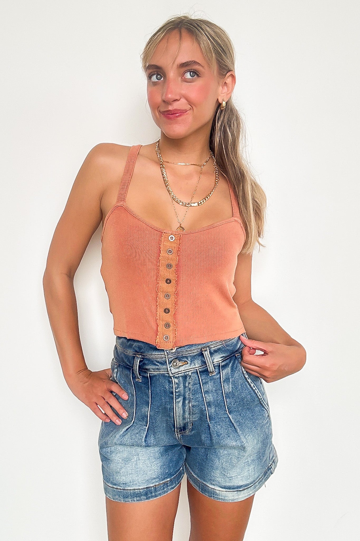 Dusky Ginger / S Weekly Favorite Button Detail Tank Top - FINAL SALE - Madison and Mallory