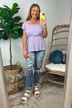  Wendlyn Ruffle Sleeve Button Peplum Top - FINAL SALE - Madison and Mallory