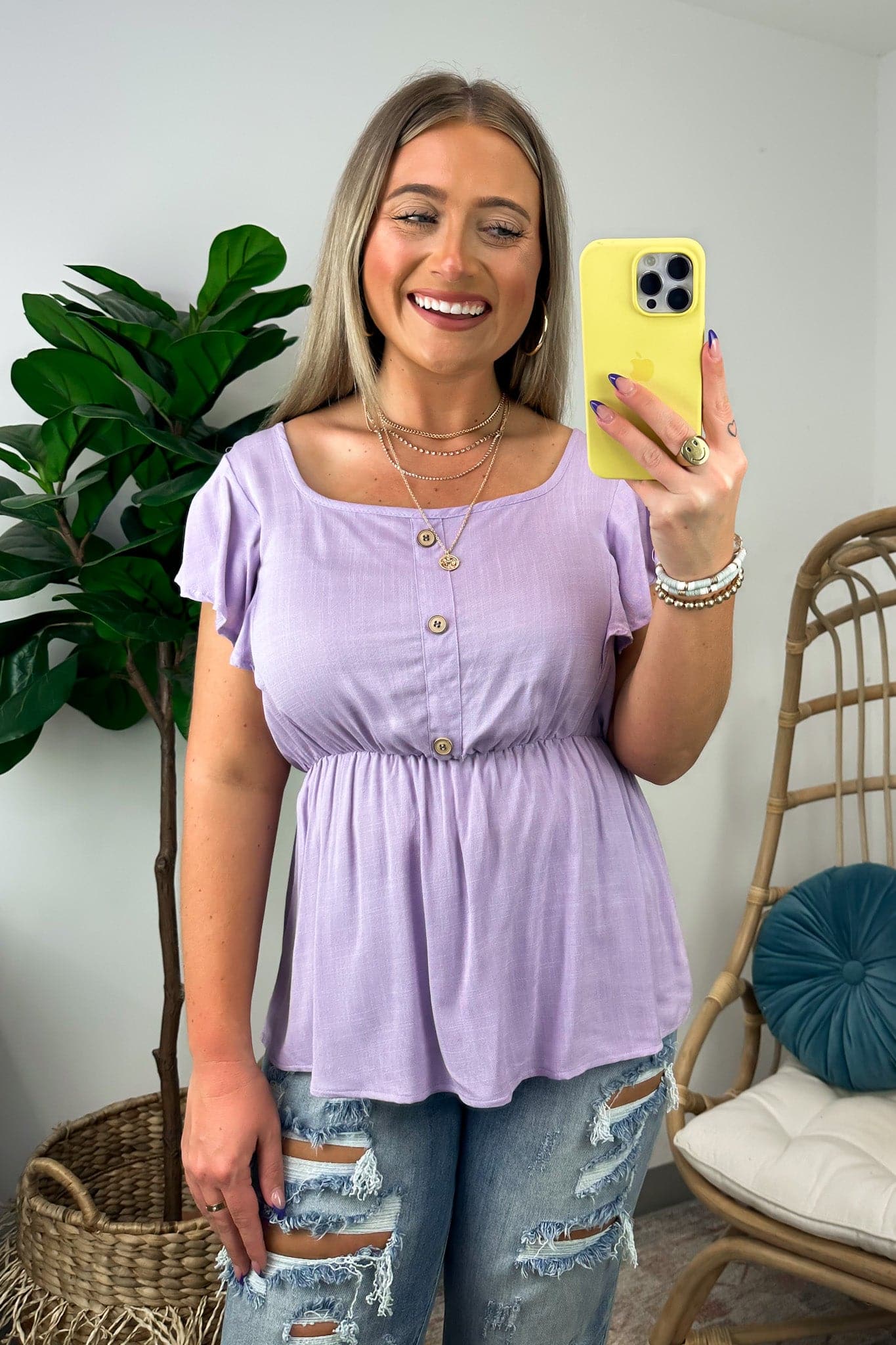  Wendlyn Ruffle Sleeve Button Peplum Top - FINAL SALE - Madison and Mallory