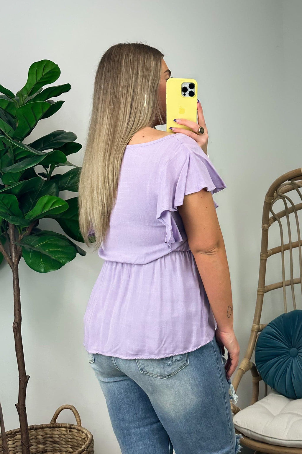  Wendlyn Ruffle Sleeve Button Peplum Top - FINAL SALE - Madison and Mallory