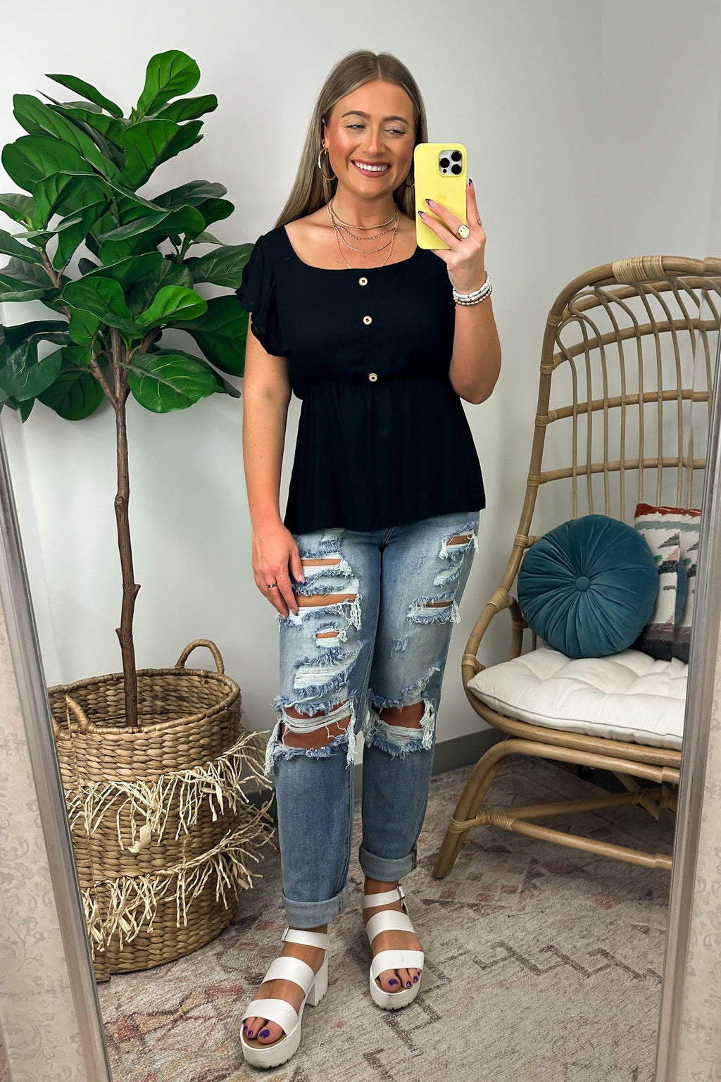  Wendlyn Ruffle Sleeve Button Peplum Top - FINAL SALE - Madison and Mallory