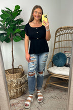  Wendlyn Ruffle Sleeve Button Peplum Top - FINAL SALE - Madison and Mallory