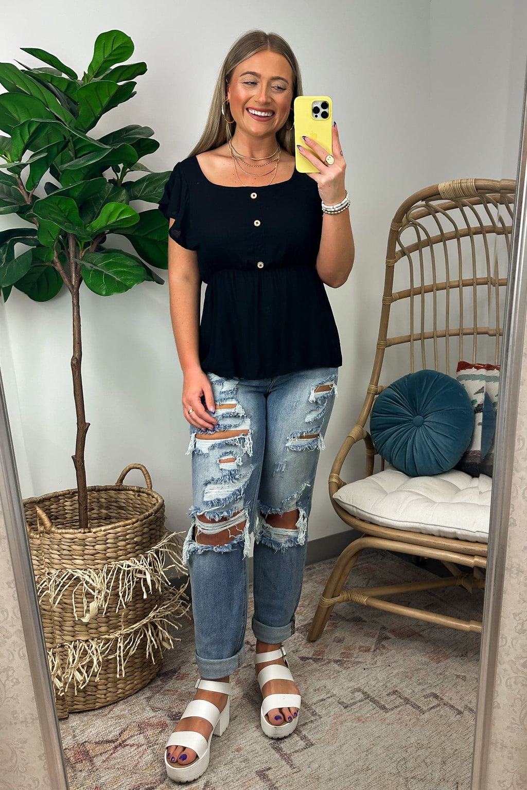  Wendlyn Ruffle Sleeve Button Peplum Top - FINAL SALE - Madison and Mallory