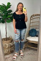  Wendlyn Ruffle Sleeve Button Peplum Top - FINAL SALE - Madison and Mallory