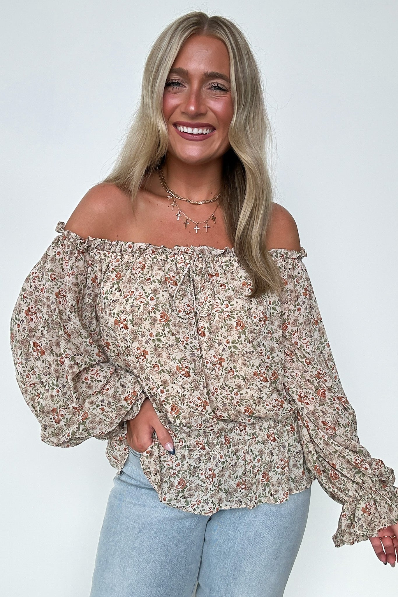  Whimsical Cutie Off Shoulder Floral Top - Madison and Mallory