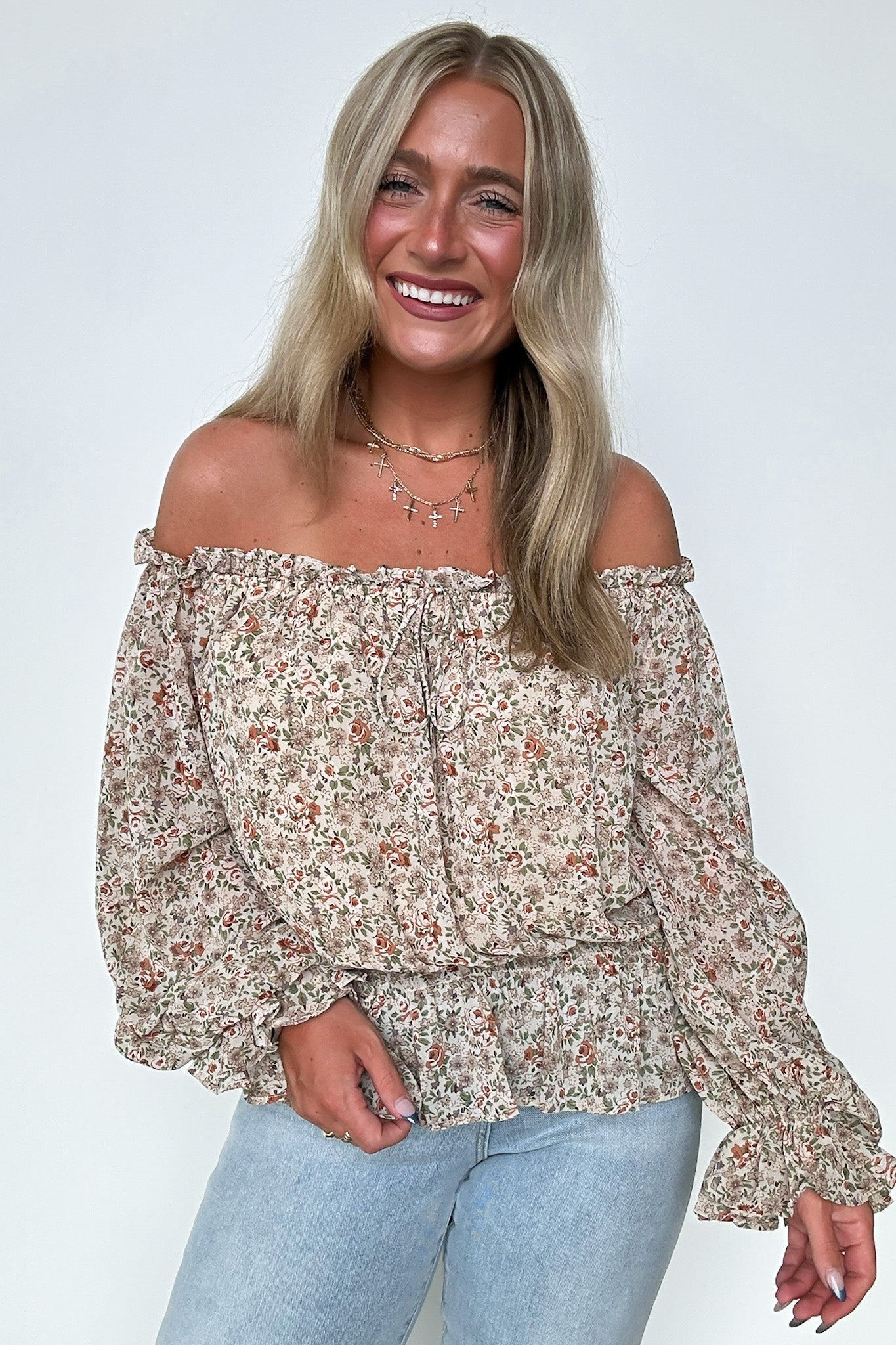  Whimsical Cutie Off Shoulder Floral Top - Madison and Mallory