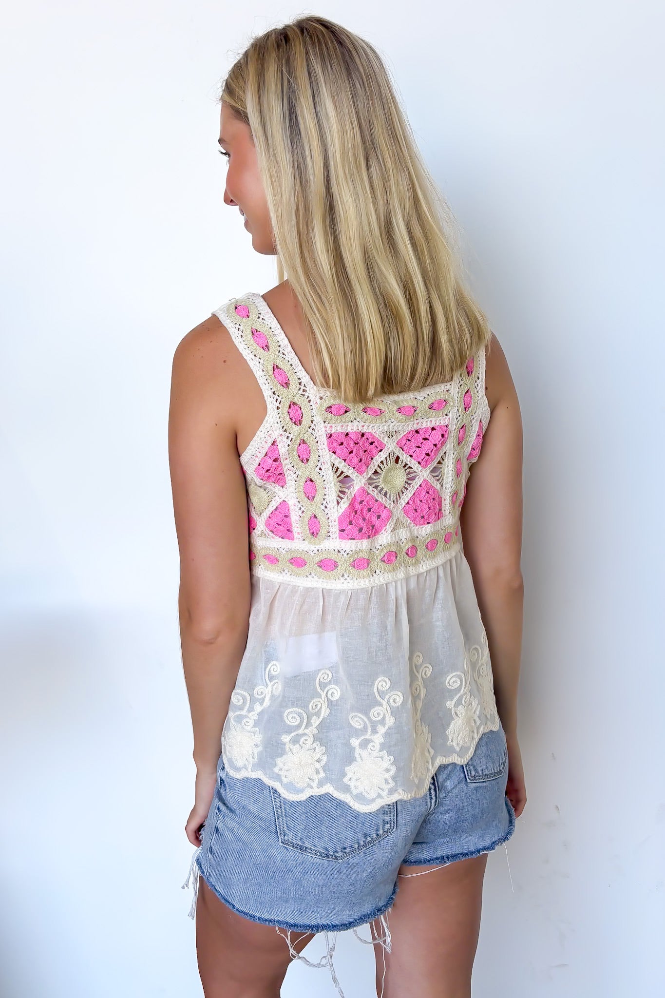 Whisper Loom Embroidered Peplum Crochet Tank Top - Madison and Mallory