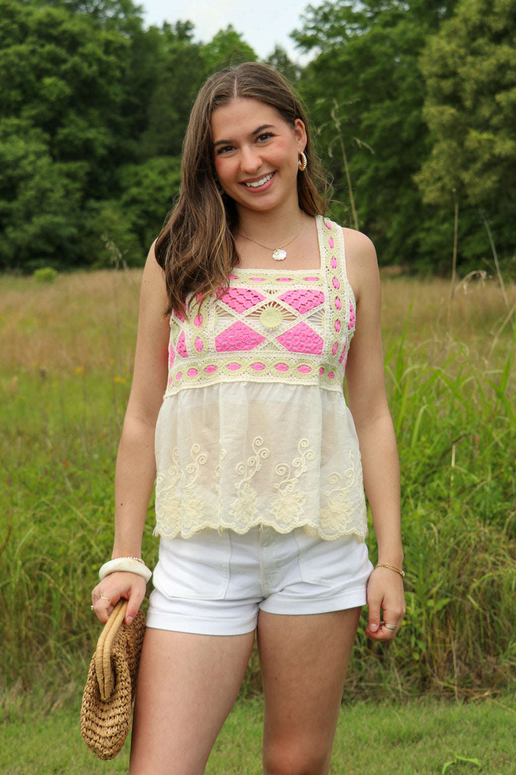 Whisper Loom Embroidered Peplum Crochet Tank Top - Madison and Mallory